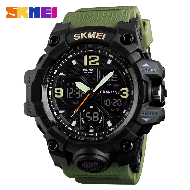 Green Skmei Quartz Analog LED Digital Clock sport Watch 